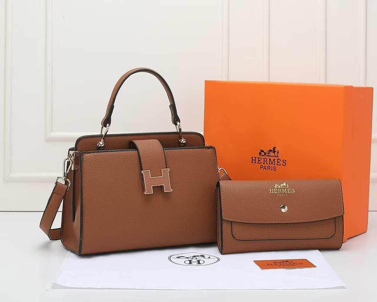 Hermès Paris Classic “H” Handbag + Wallet Set (Brown)
