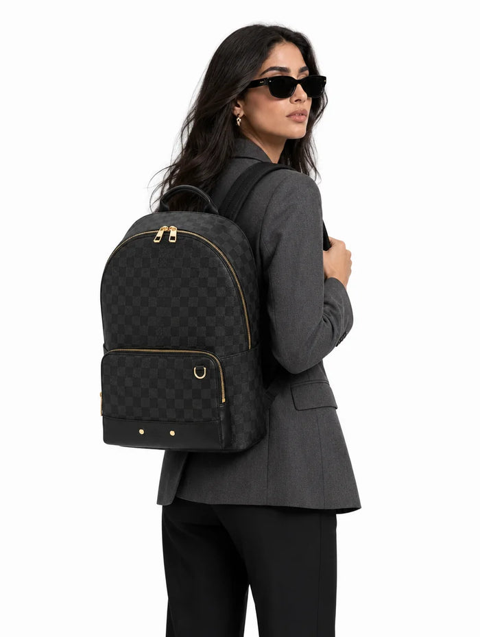 Lv Damier Graphite Backpack – Black Checkered Premium Leather - model