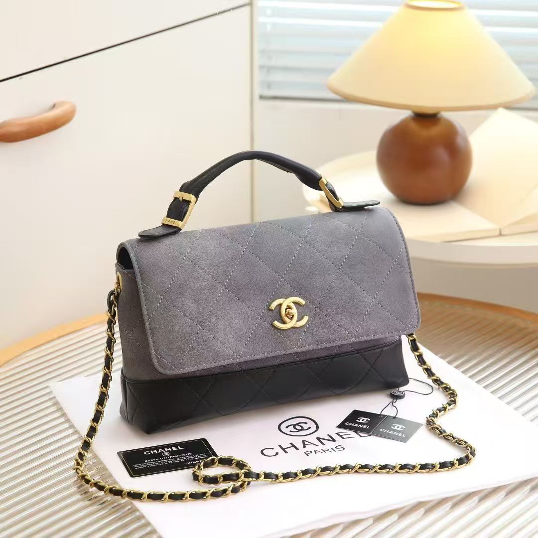 Chanel Two-Tone Quilted Flap Top Handle Bag – Grey & Black