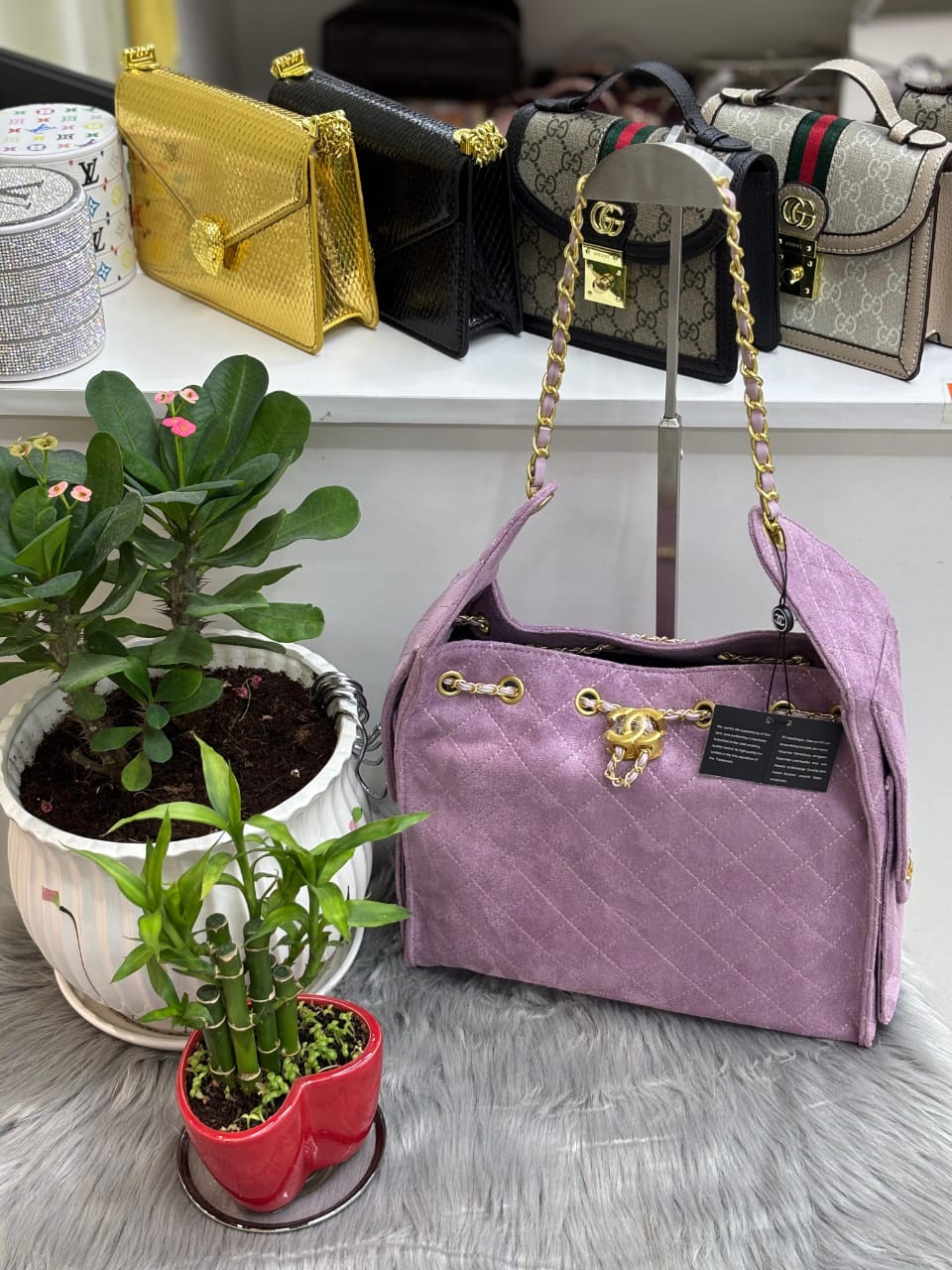 Chanel – Large Drawstring Shoulder Bag (Lavender Suede)