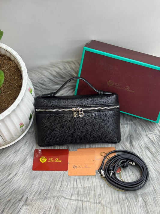 Loro Piana Pebble Leather Top-Handle Crossbody – Black