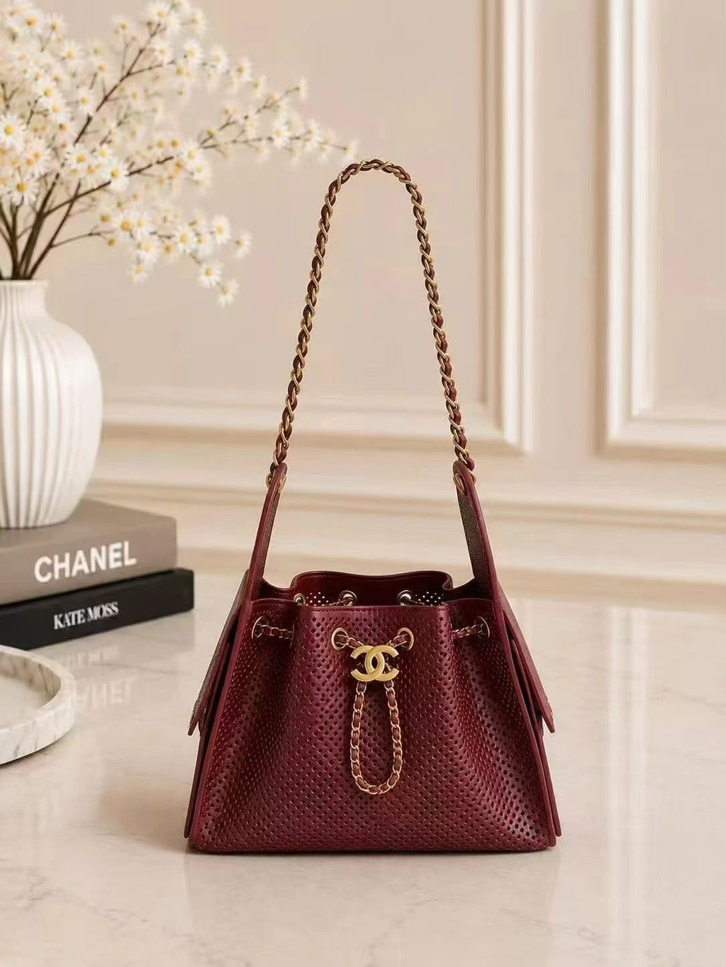Chnl Chain Drawstring Shoulder Bag
