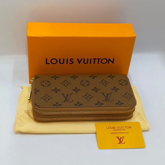 Louis Vuitton Monogram Double Zip Long Wallet – Caramel Brown
