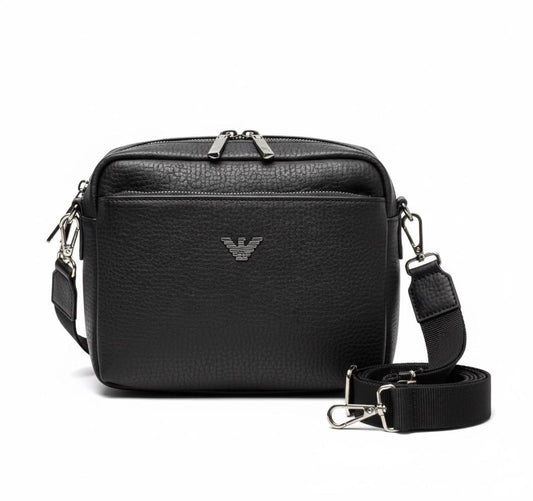 Emporio Armani Signature Crossbody Bag – Black Pebbled Leather