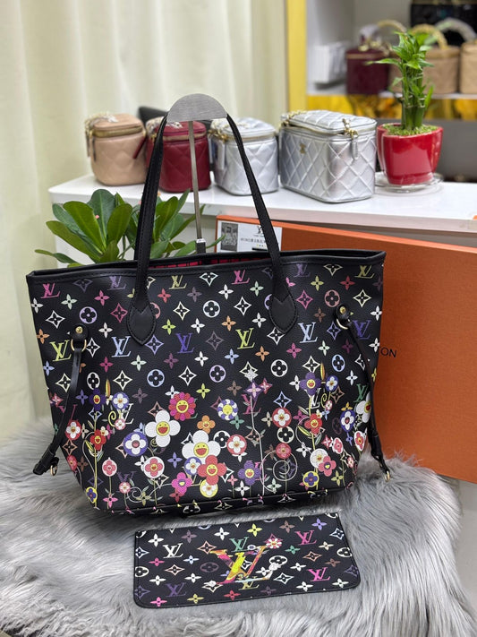 Louis Vuitton Multicolor Monogram Floral Neverfull – Black Edition