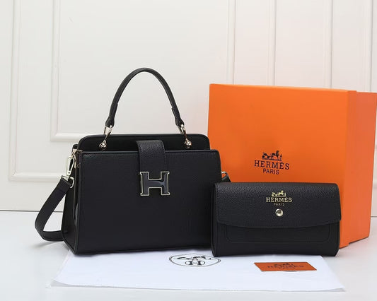 Hermès Paris Classic “H” Handbag + Wallet Set (Black)