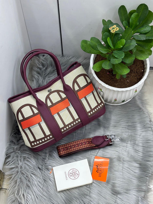 Hermès – Garden Party Tote (Canvas & Leather Burgundy)