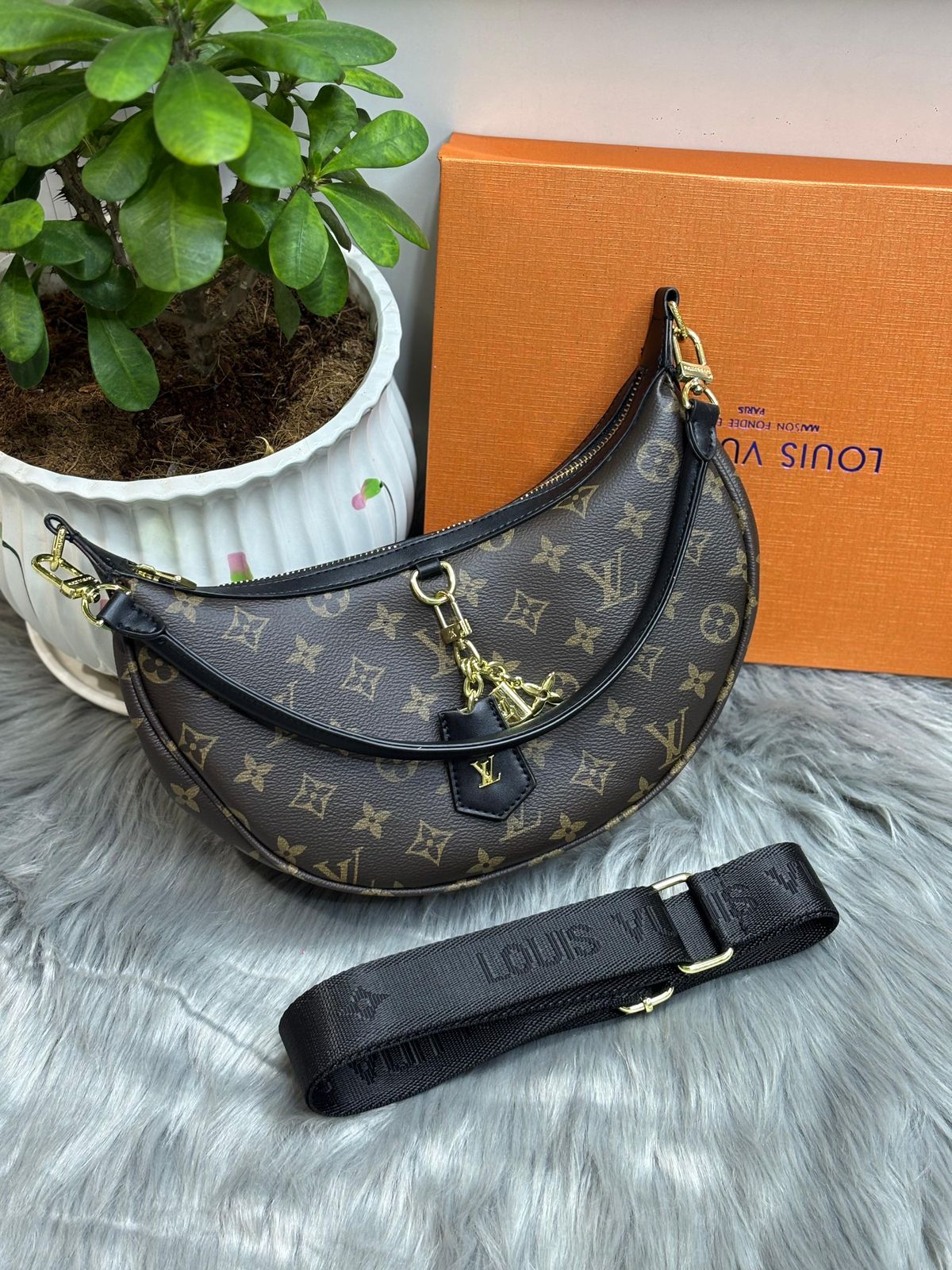 Lv Monogram Half-Moon Crossbody