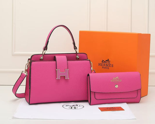 Hermès Paris Classic “H” Handbag + Wallet Set (Fuchsia Pink)