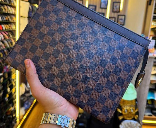 Louis Vuitton Damier Ebene Classic Clutch Pouch – Brown Signature Canvas