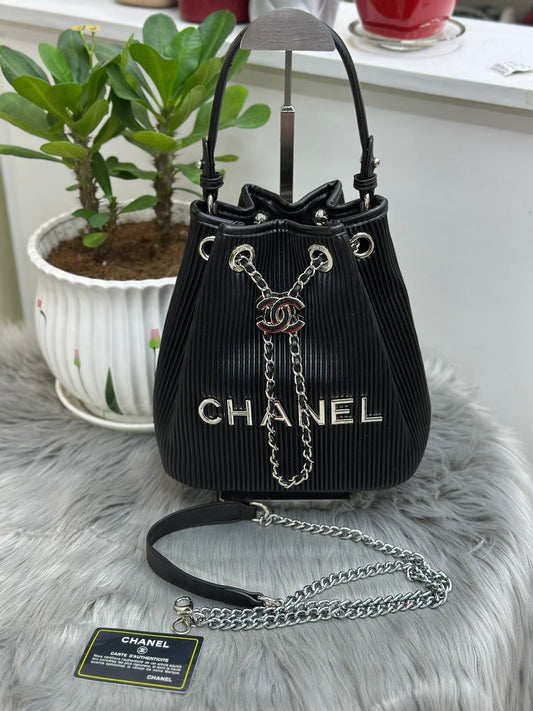 Chanel – Pleated Drawstring Bucket Bag (Black)