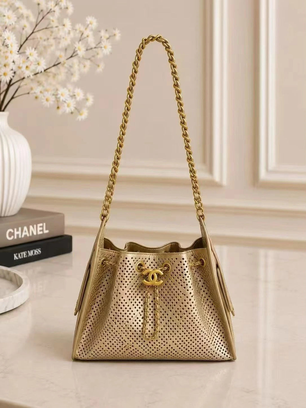 Chnl Chain Drawstring Shoulder Bag