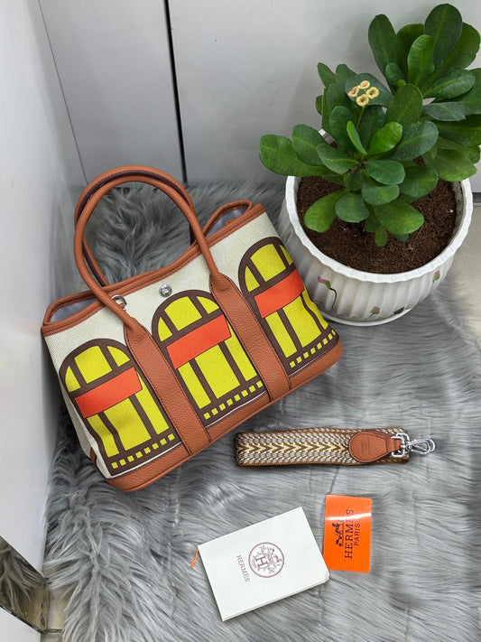Hermès – Garden Party Tote (Canvas & Leather Multicolor Print)