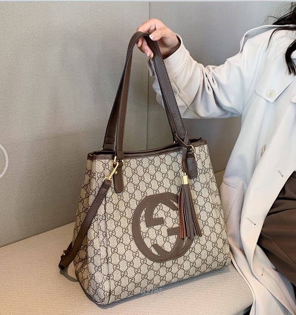 GG Supreme Canvas Tote with Round GG Patch (Brown)