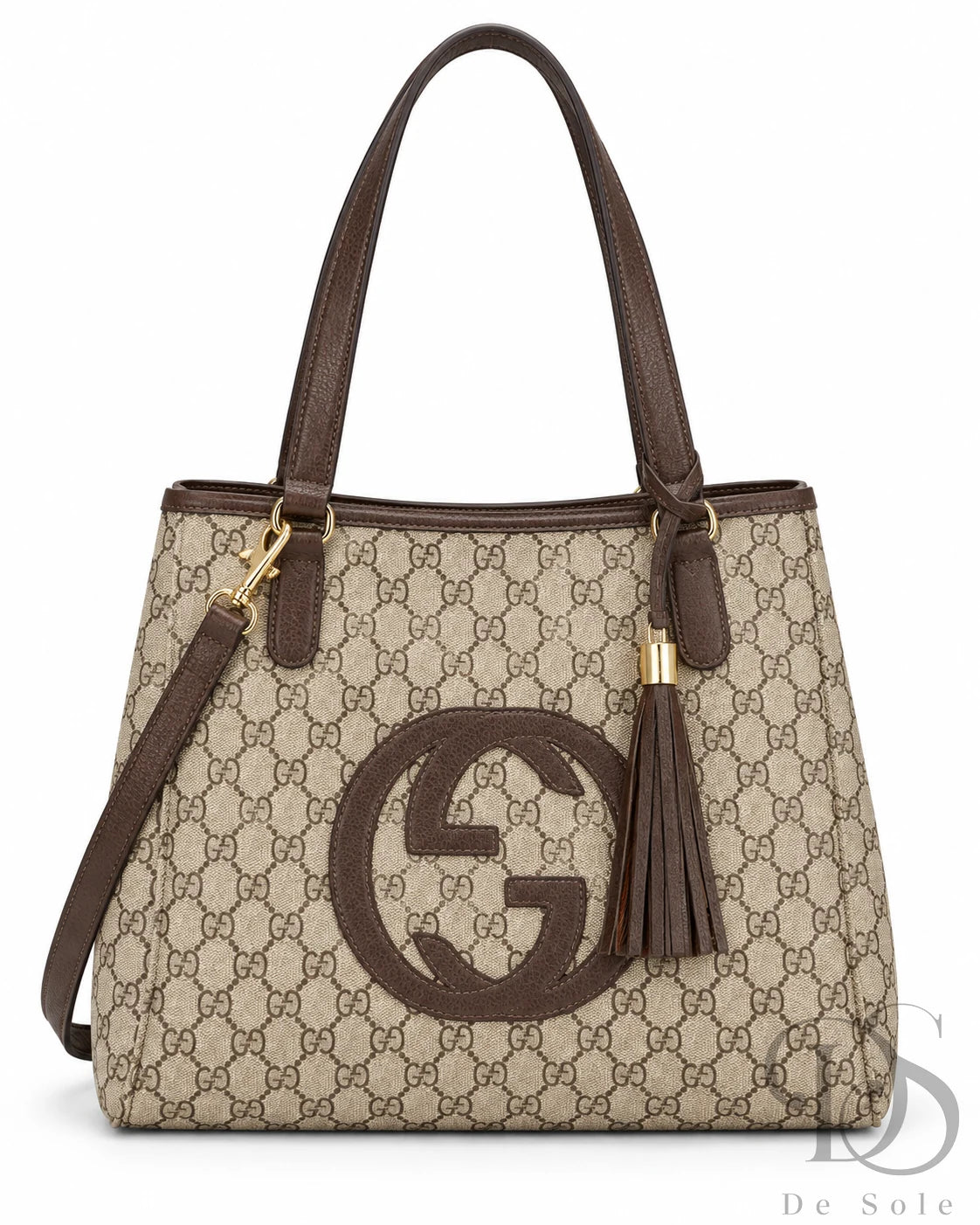 GG Supreme Canvas Tote with Round GG Patch (Brown)