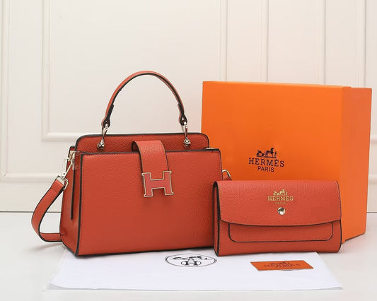 Hermès Paris Classic “H” Handbag + Wallet Set (Orange)