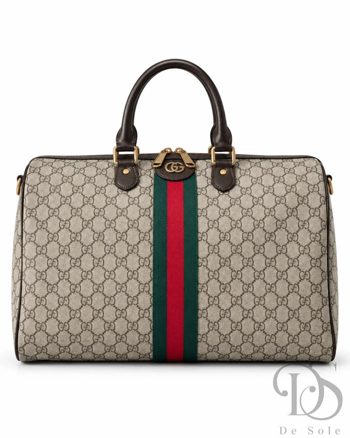 GG Supreme Canvas Duffle Bag with Web Stripe – Beige & Ebony