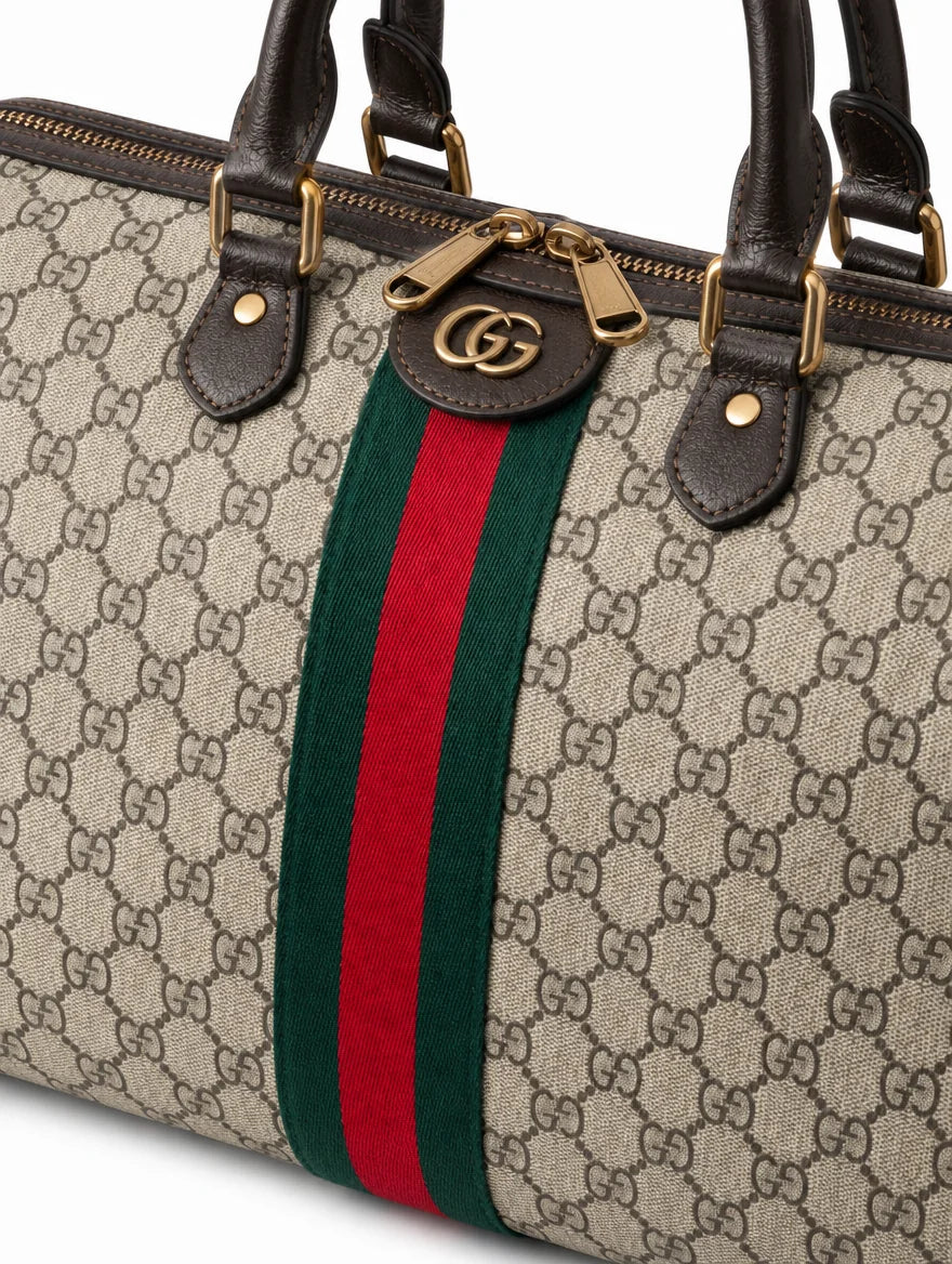 GG Supreme Canvas Duffle Bag with Web Stripe – Beige & Ebony - side