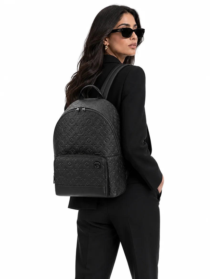 Lv Christopher PM Monogram Eclipse Backpack – Black Embossed Leather - model