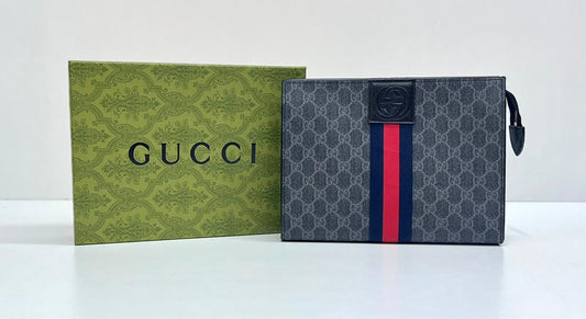 Gucci Black Embossed GG Web Stripe Clutch Bag