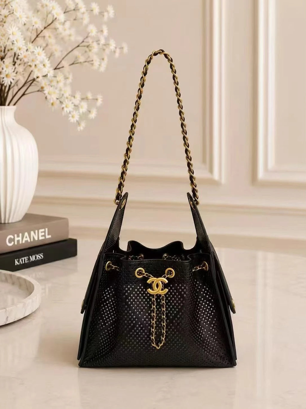 Chnl Chain Drawstring Shoulder Bag