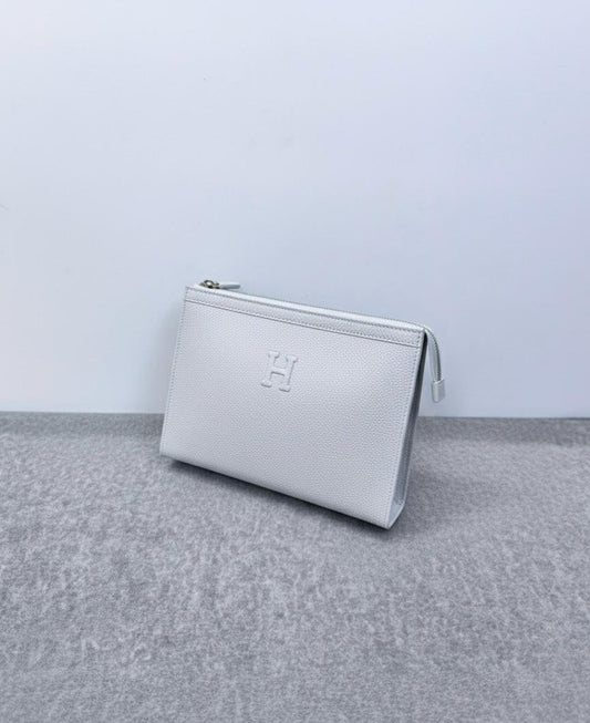Hermès “H” Embossed Leather Pouch – Classic White Edition