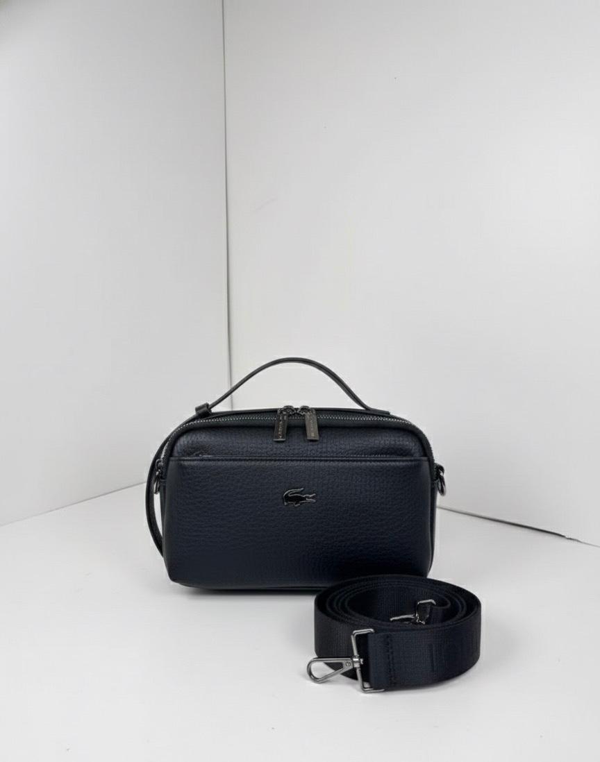 Lacoste Men’s Premium Crossbody Bag – Black Pebbled Leather