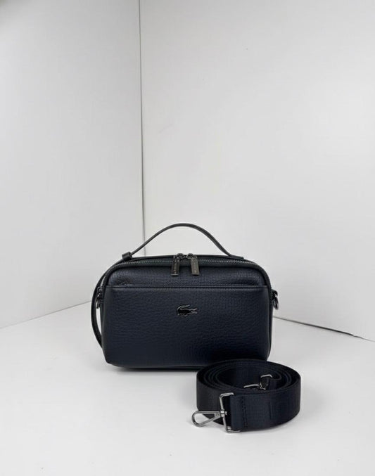 Lacoste Men’s Premium Crossbody Bag – Black Pebbled Leather