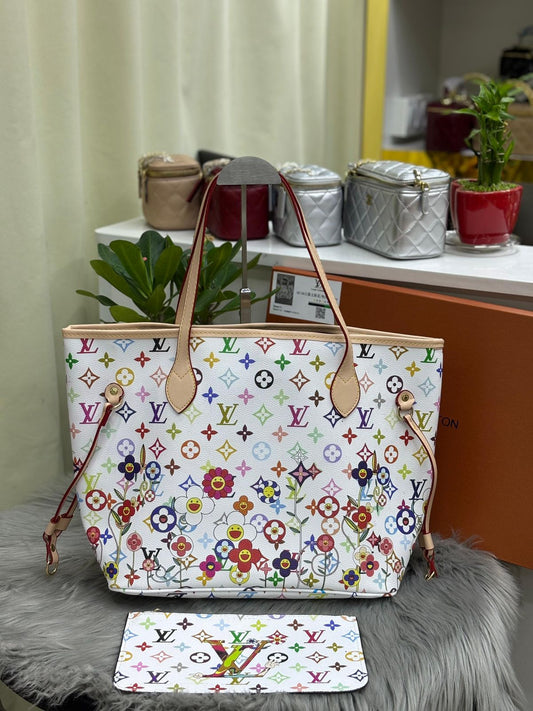 Louis Vuitton Multicolor Monogram Floral Neverfull – White Edition