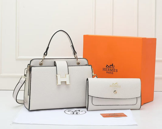 Hermès Paris Classic “H” Handbag + Wallet Set (Elegant White)