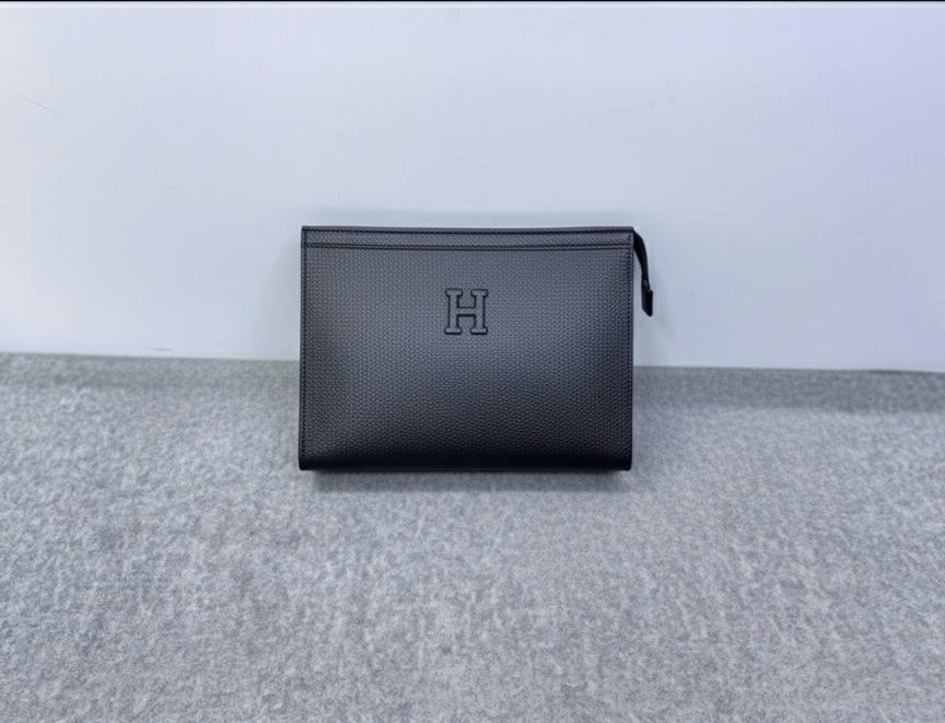 Hermès “H” Embossed Leather Pouch – Noir Classic Edition