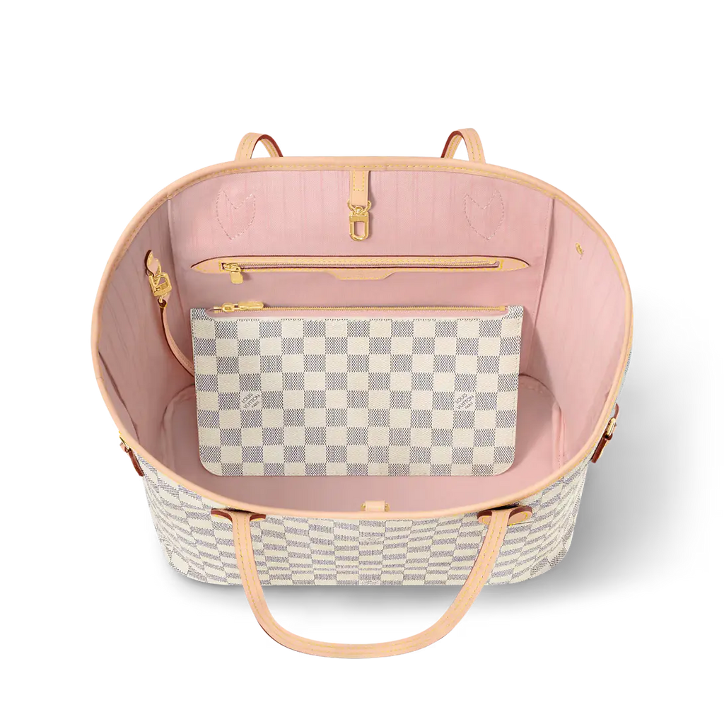 Lv Damier Neverfull Pink Interior Tote Bag