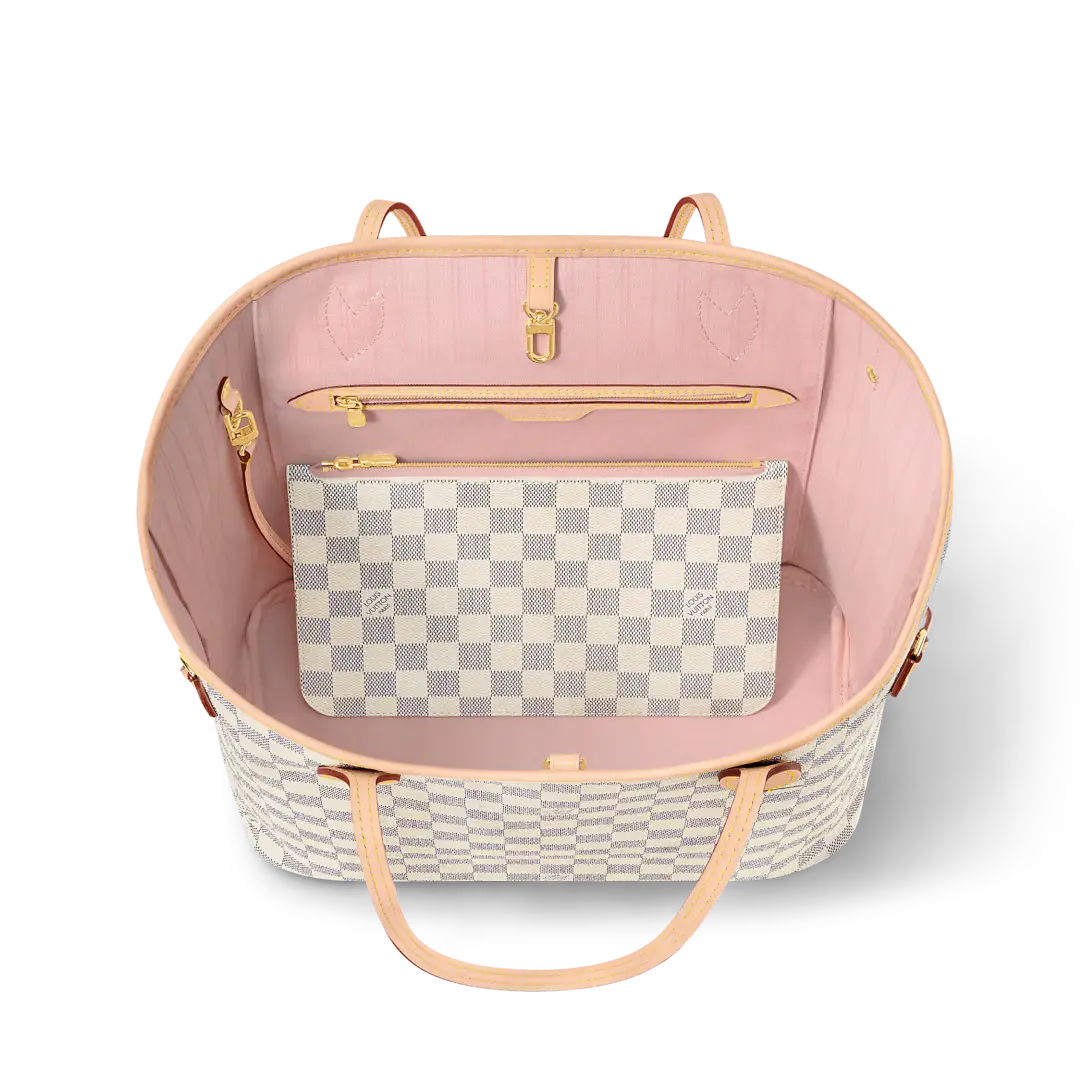 Lv Damier Neverfull Pink Interior Tote Bag